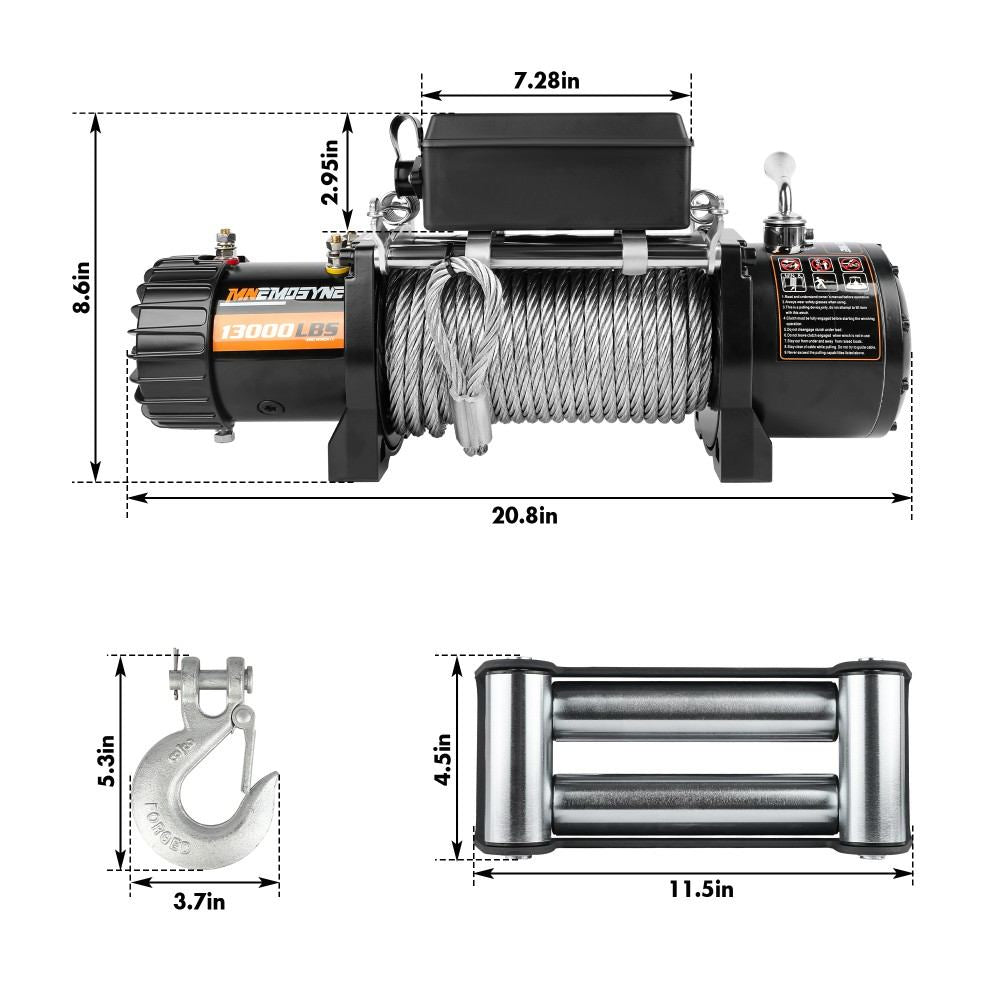 MNEMOSYNE Electric Winch 13000lbs 12V Steel Cable Towing Trailer 4WD 4X4 Truck