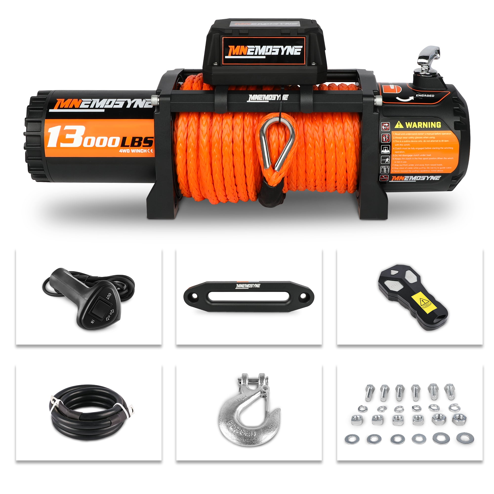 MNEMOSYNE Electric Winch 13000lbs 12V Synthetic Cable Towing Trailer 4WD 4X4 Truck