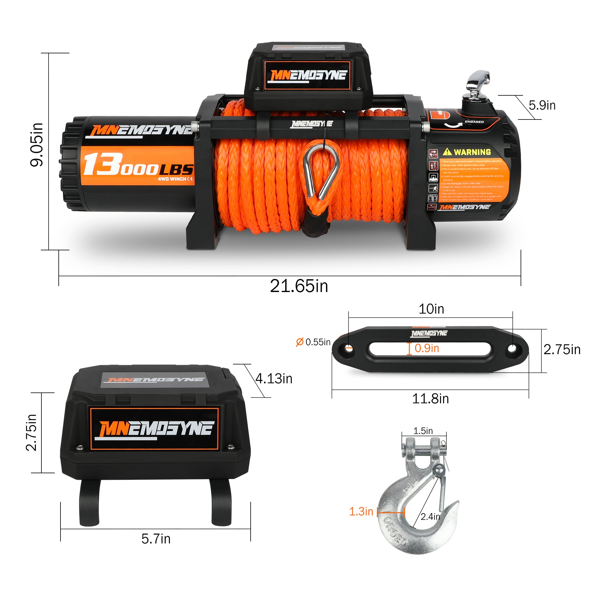 MNEMOSYNE Electric Winch 13000lbs 12V Synthetic Cable Towing Trailer 4WD 4X4 Truck