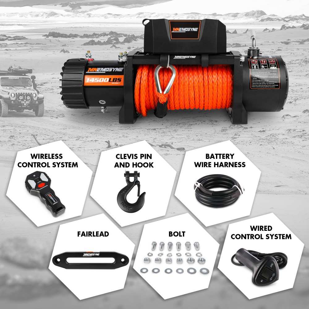 MNEMOSYNE Electric Winch 14500LBS Synthetic Rope 12V Wireless 4WD Trailer Towing