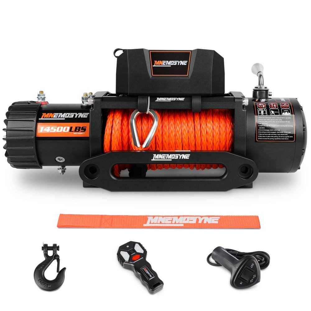 MNEMOSYNE Electric Winch 14500LBS Synthetic Rope 12V Wireless 4WD Trailer Towing