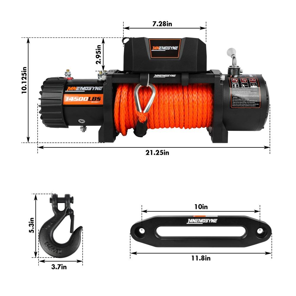 MNEMOSYNE Electric Winch 14500LBS Synthetic Rope 12V Wireless 4WD Trailer Towing
