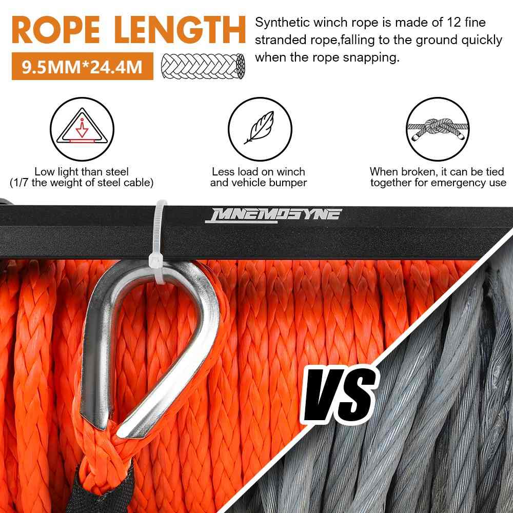 MNEMOSYNE Electric Winch 14500LBS Synthetic Rope 12V Wireless 4WD Trailer Towing