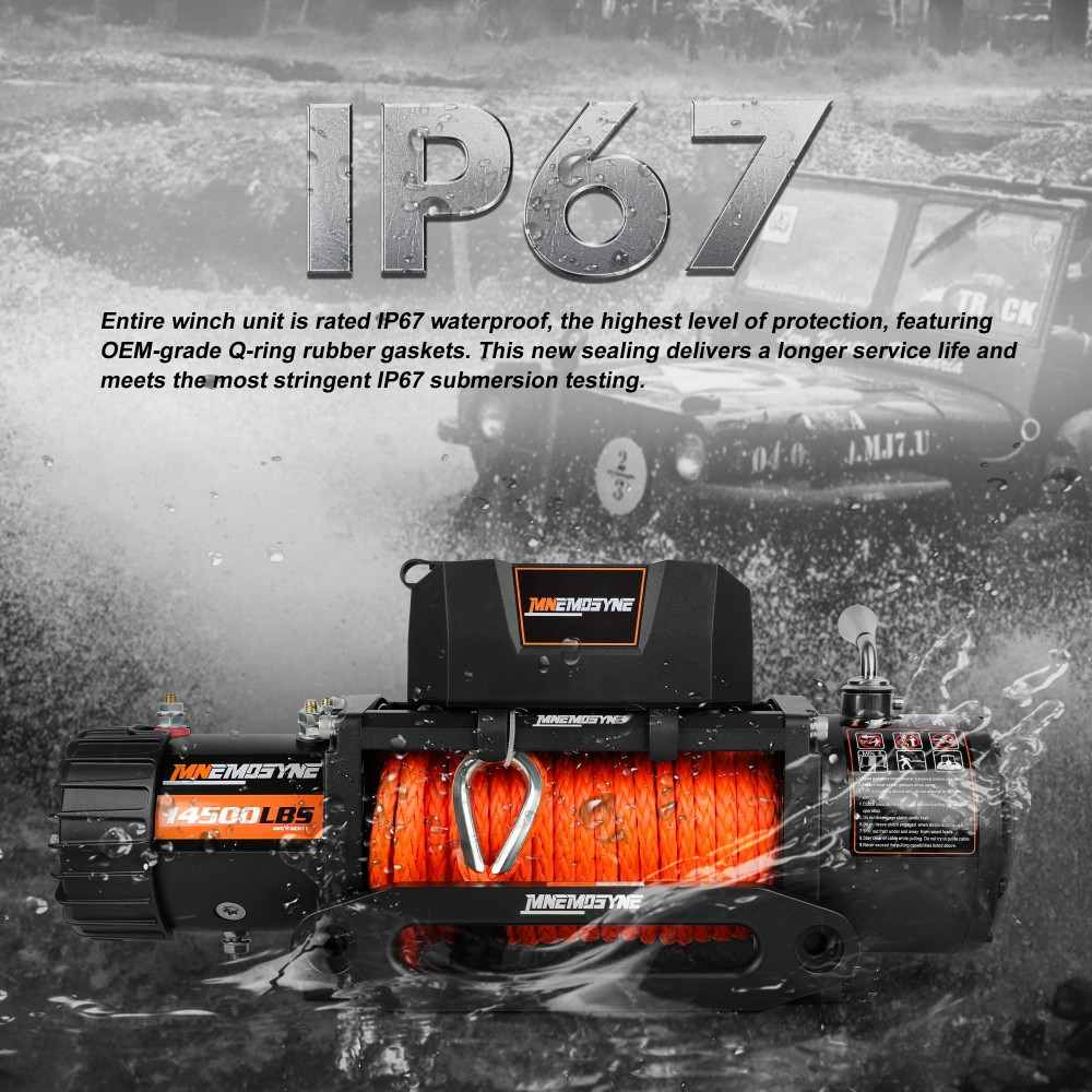MNEMOSYNE Electric Winch 14500LBS Synthetic Rope 12V Wireless 4WD Trailer Towing