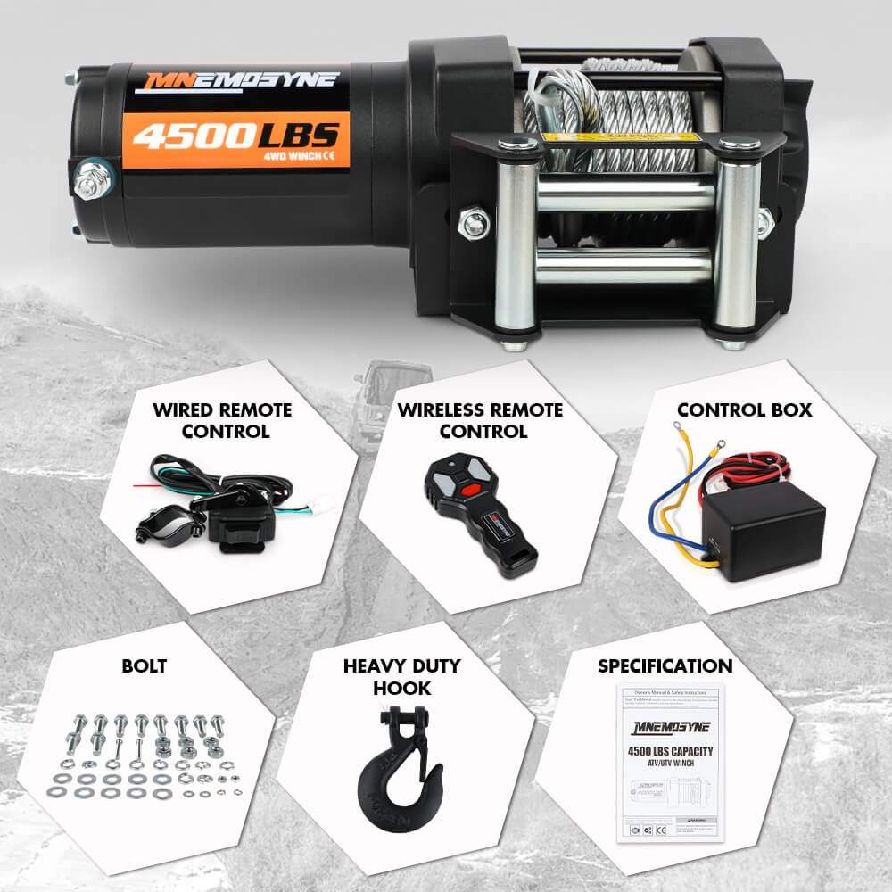 MNEMOSYNE Electric Winch 4500lb Steel Rope Wireless Remote Towing ATV UTV