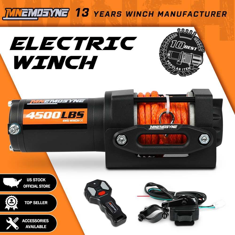 MNEMOSYNE Electric Winch 4500lb Synthetic Rope Wireless Remote Towing ATV UTV