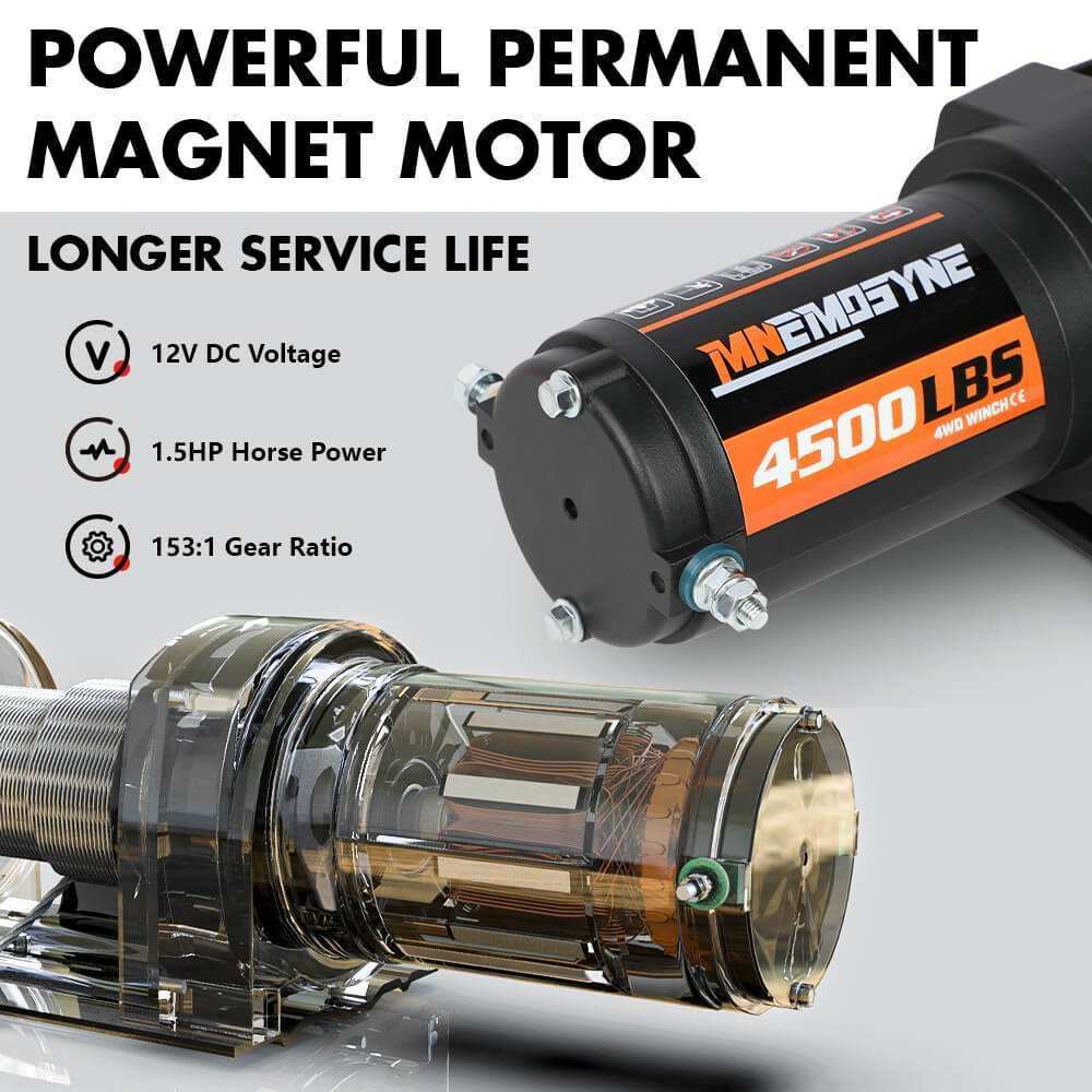 MNEMOSYNE Electric Winch 4500lb Synthetic Rope Wireless Remote Towing ATV UTV