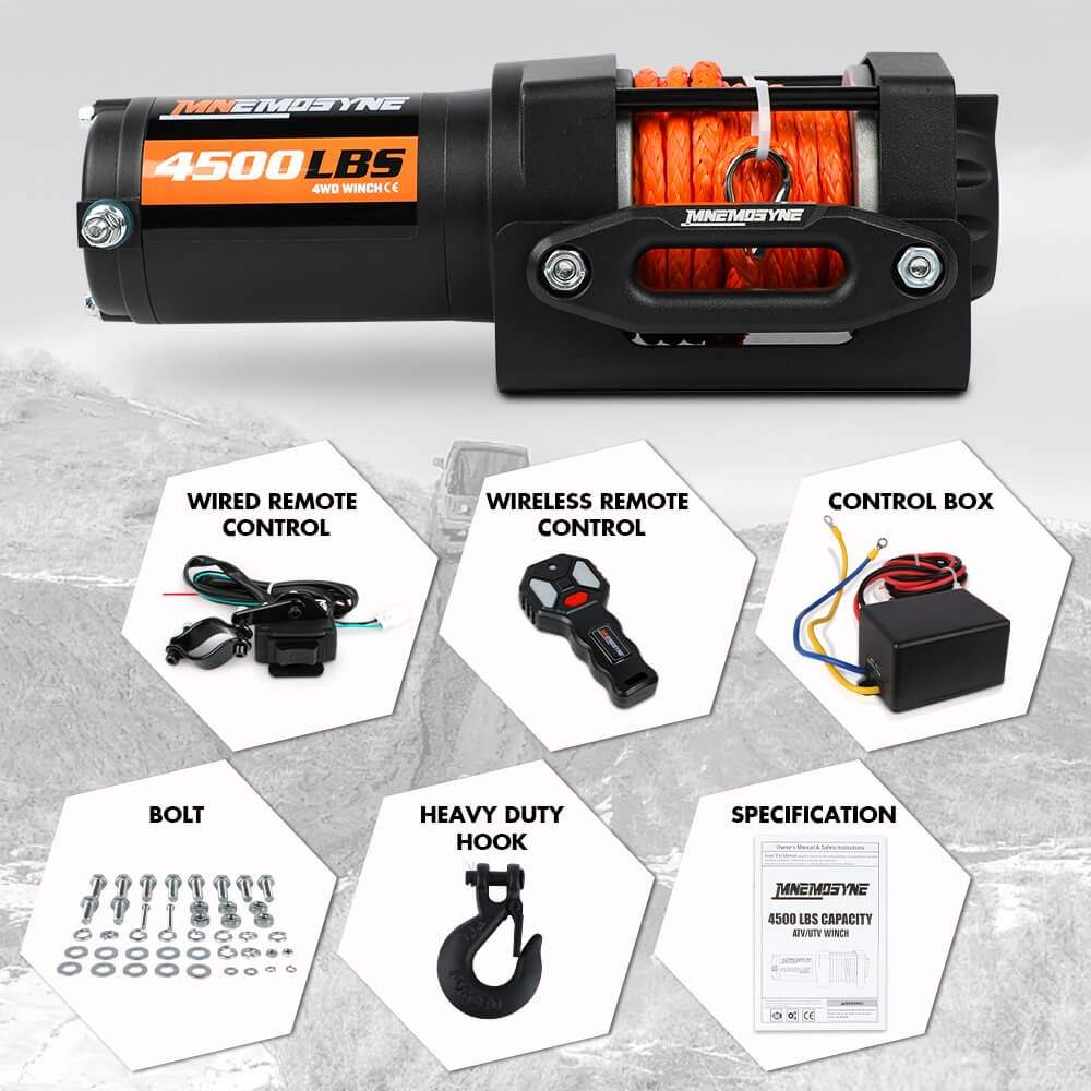 MNEMOSYNE Electric Winch 4500lb Synthetic Rope Wireless Remote Towing ATV UTV