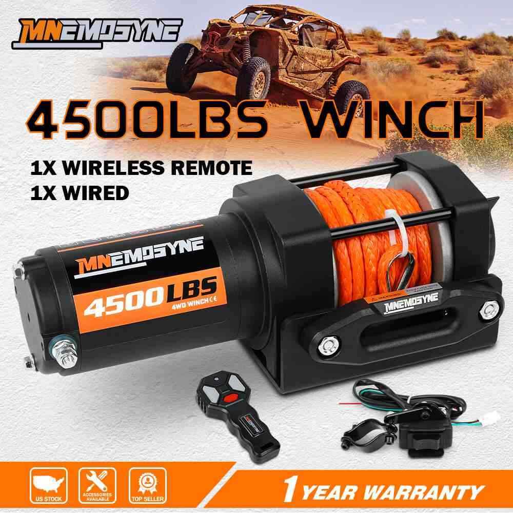 MNEMOSYNE Electric Winch 4500lb Synthetic Rope Wireless Remote Towing ATV UTV