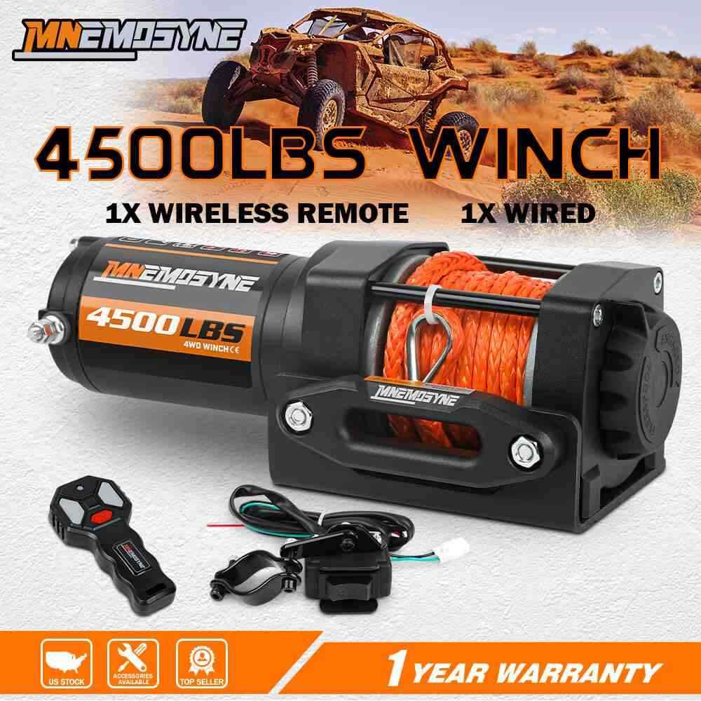 MNEMOSYNE Electric Winch 4500lb Synthetic Rope Wireless Remote Towing ATV UTV