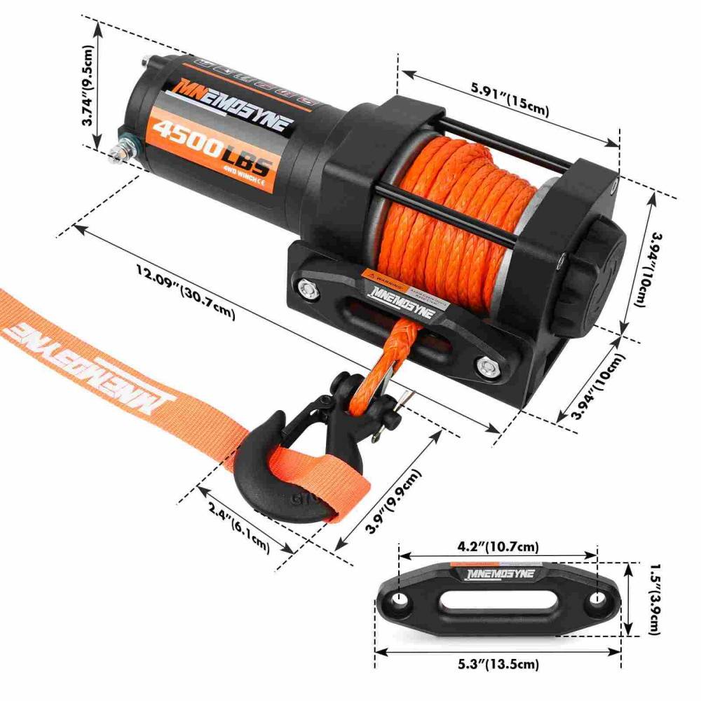 MNEMOSYNE Electric Winch 4500lb Synthetic Rope Wireless Remote Towing ATV UTV