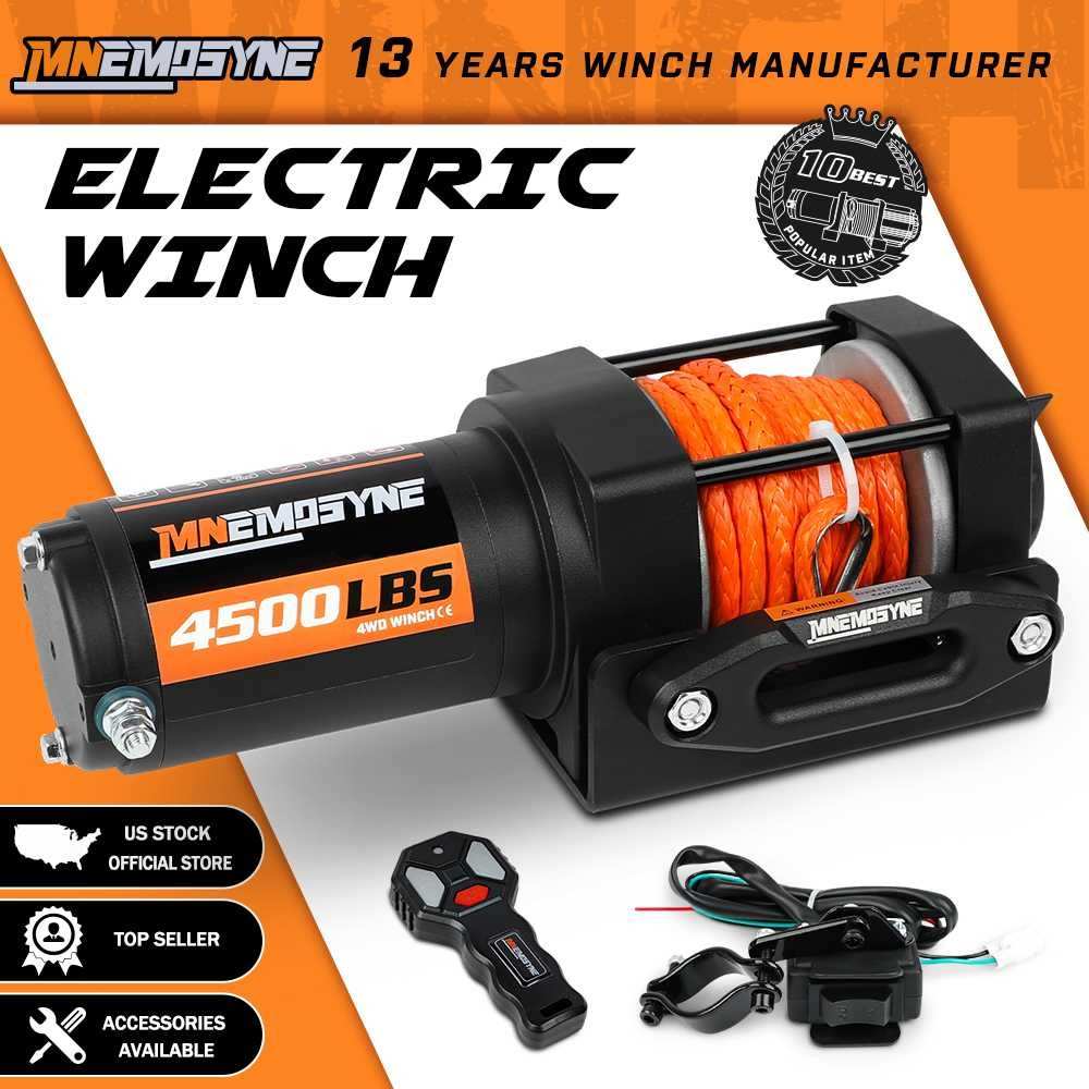 MNEMOSYNE Electric Winch 4500lb Synthetic Rope Wireless Remote Towing ATV UTV