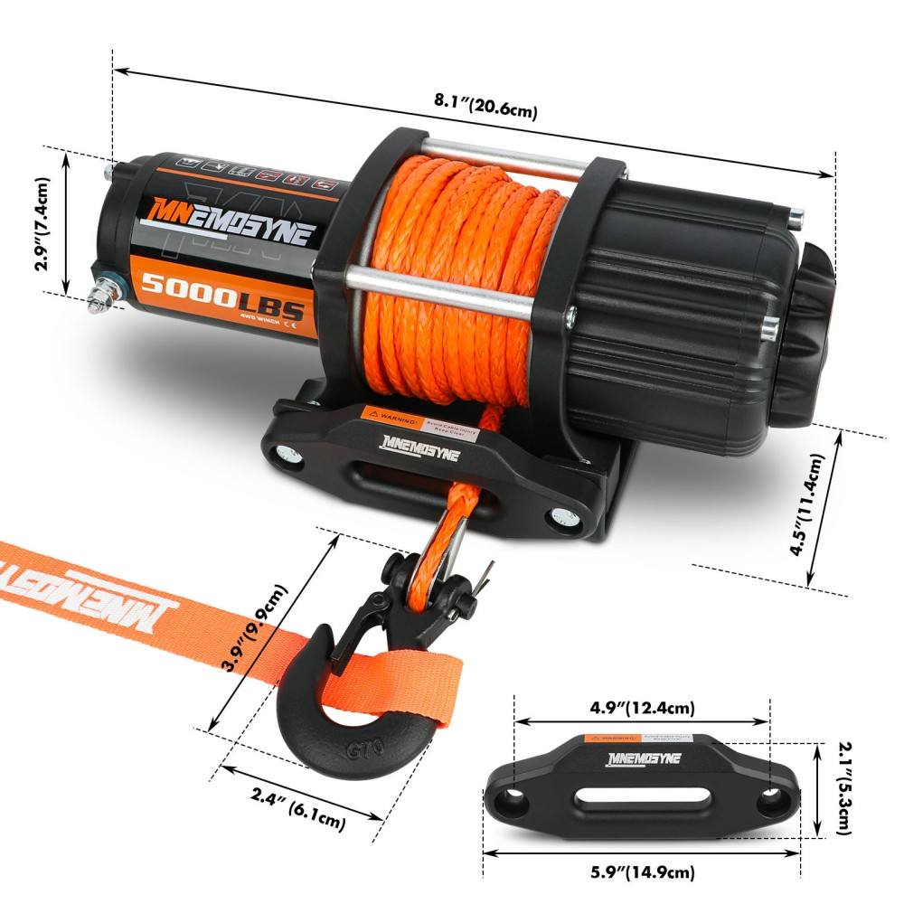 MNEMOSYNE Electric Winch 5000lb Synthetic Rope Wireless Remote Towing ATV UTV