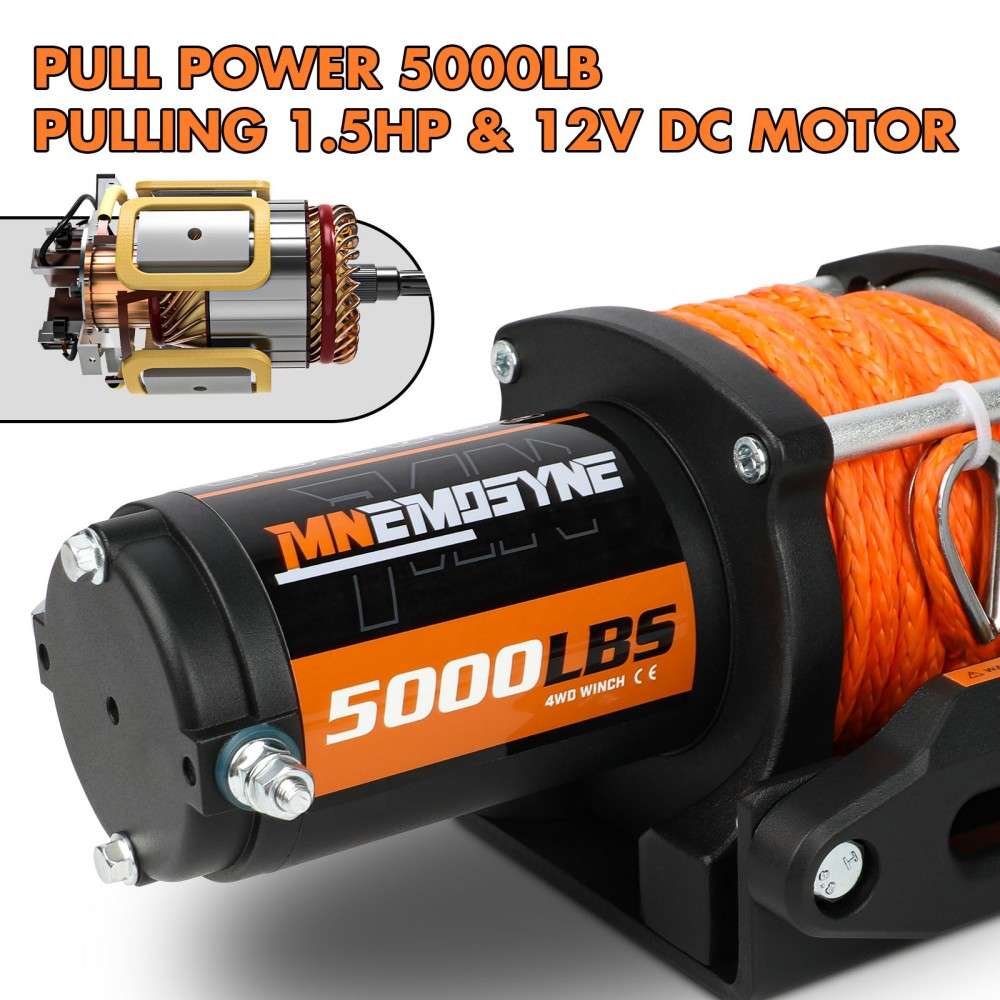 MNEMOSYNE Electric Winch 5000lb Synthetic Rope Wireless Remote Towing ATV UTV