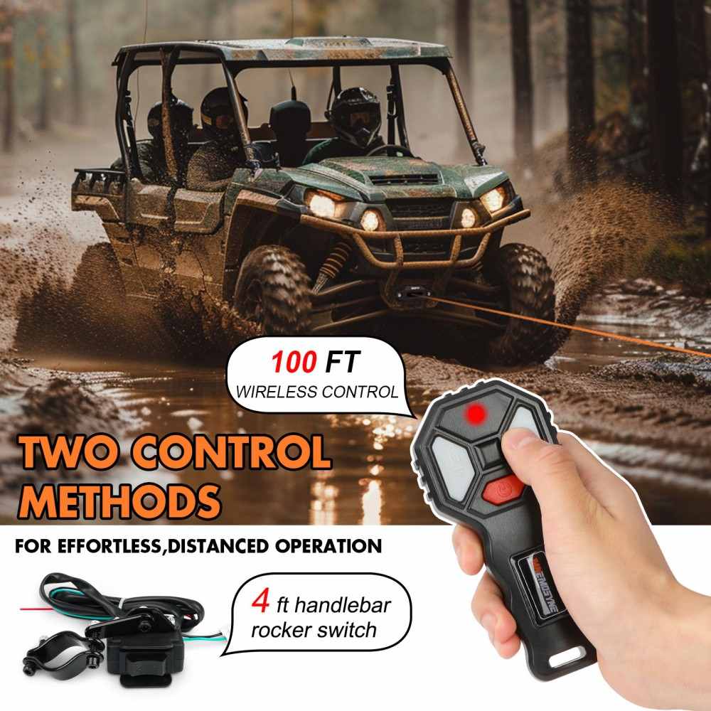 MNEMOSYNE Electric Winch 5000lb Synthetic Rope Wireless Remote Towing ATV UTV