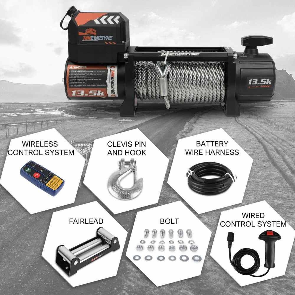 MNEMOSYNE Winch 13500LBS 12V Wireless Steel Cable Truck Trailer Towing 4WD
