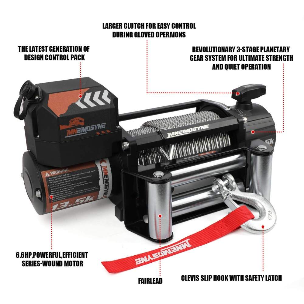 MNEMOSYNE Winch 13500LBS 12V Wireless Steel Cable Truck Trailer Towing 4WD