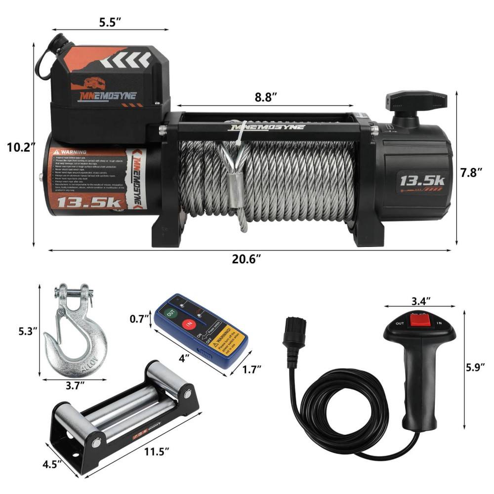 MNEMOSYNE Winch 13500LBS 12V Wireless Steel Cable Truck Trailer Towing 4WD