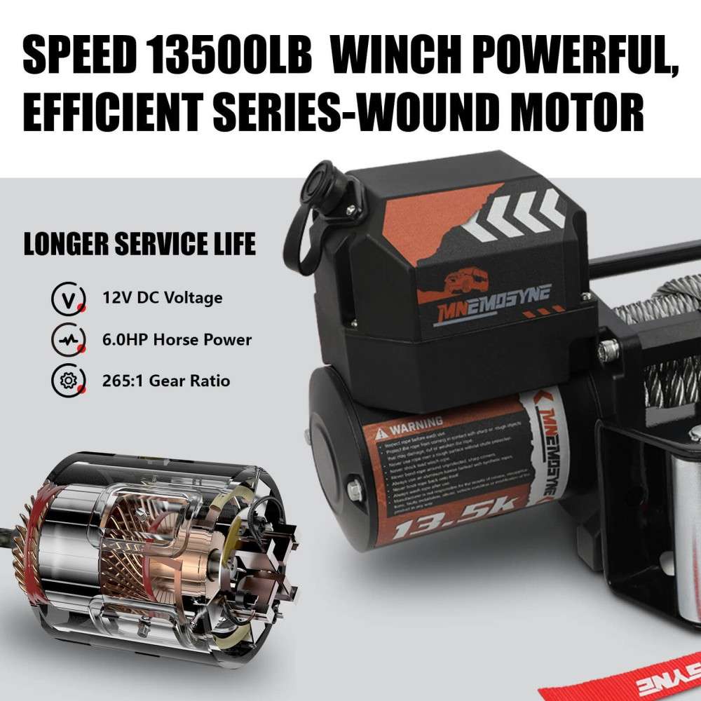 MNEMOSYNE Winch 13500LBS 12V Wireless Steel Cable Truck Trailer Towing 4WD