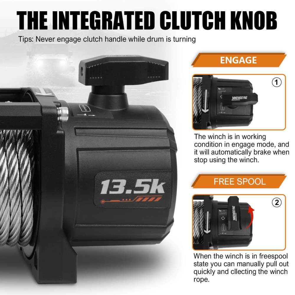 MNEMOSYNE Winch 13500LBS 12V Wireless Steel Cable Truck Trailer Towing 4WD