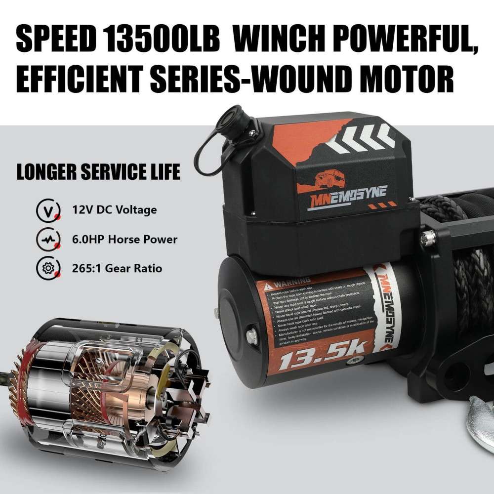 MNEMOSYNE Electric Winch 13500LBS 12V Wireless Synthetic Cable Truck Trailer Towing