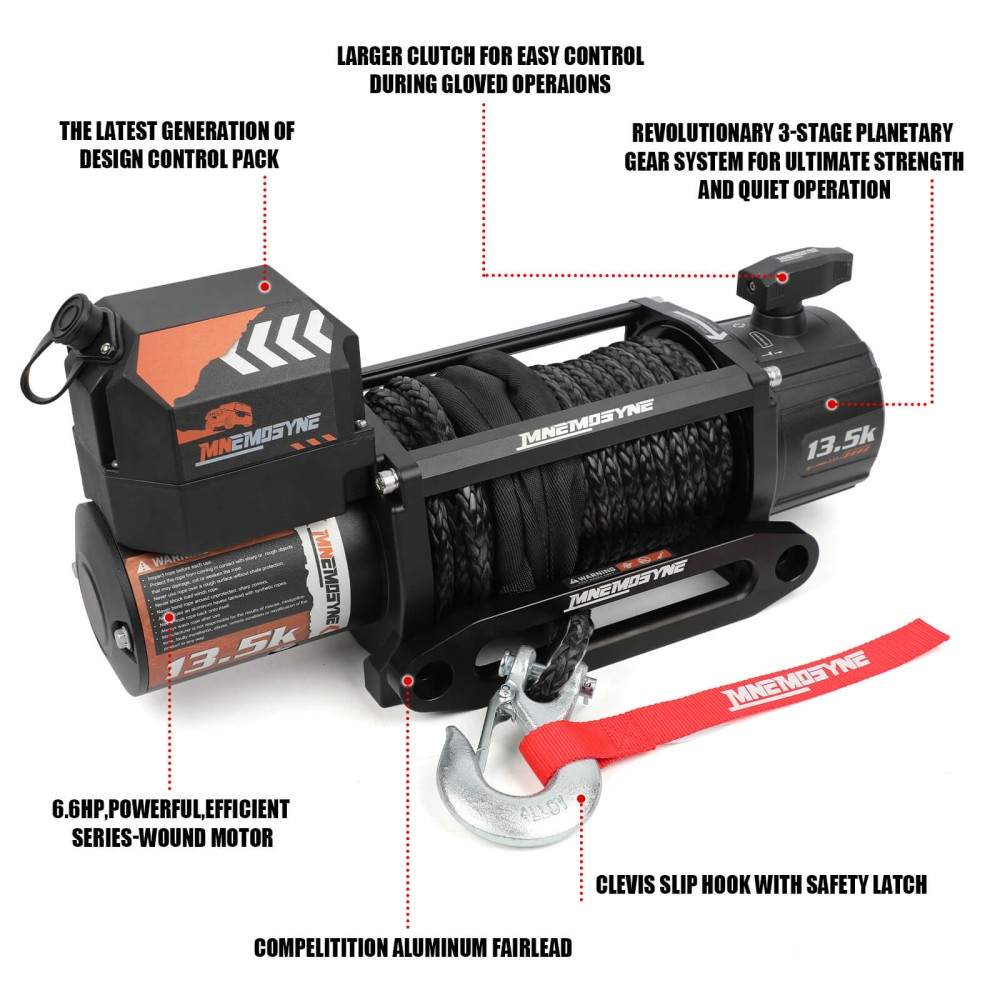 MNEMOSYNE Electric Winch 13500LBS 12V Wireless Synthetic Cable Truck Trailer Towing