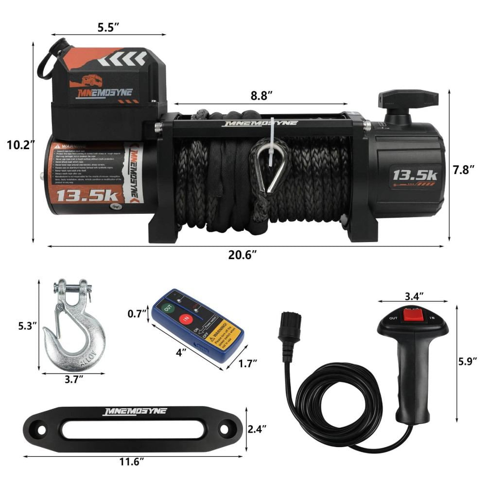 MNEMOSYNE Electric Winch 13500LBS 12V Wireless Synthetic Cable Truck Trailer Towing