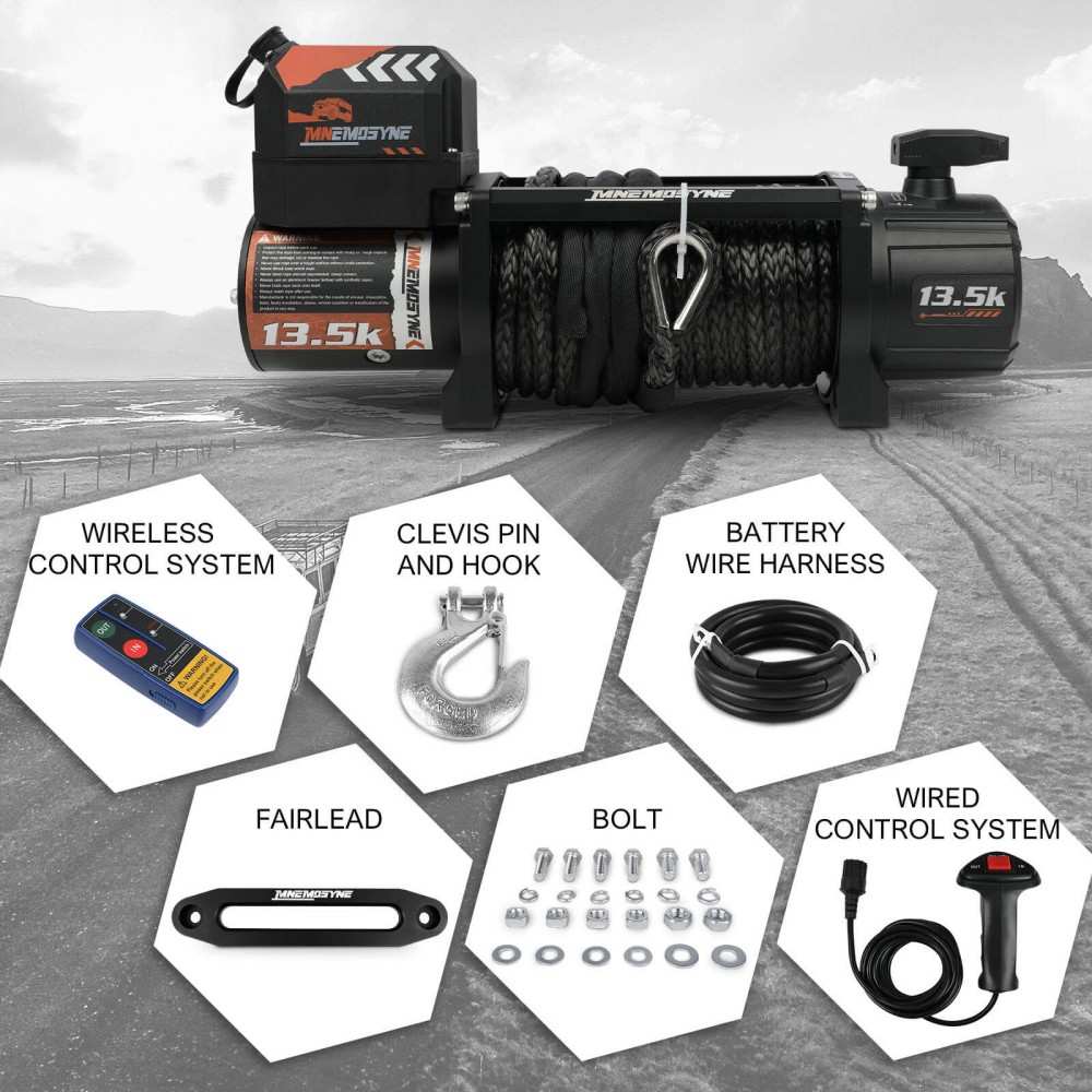 MNEMOSYNE Electric Winch 13500LBS 12V Wireless Synthetic Cable Truck Trailer Towing